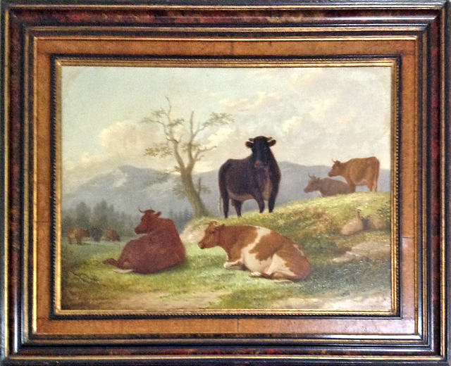Cows and sheep grazing, painted by Edwin Brown 1881