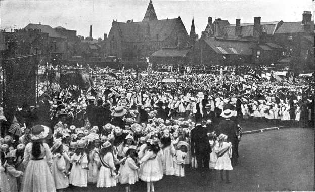 School children celebrating the Coronation in Pool Meadow 1911