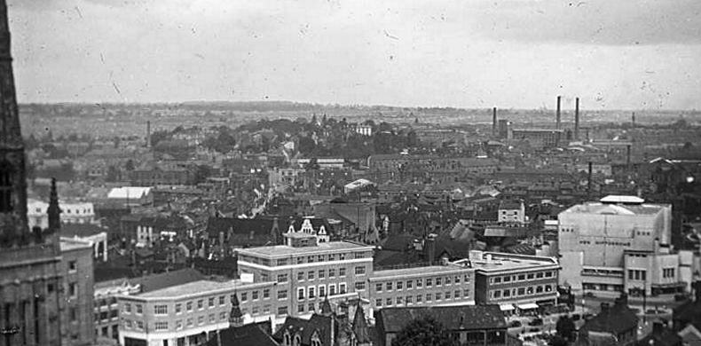 Trinity Street aerial view prewar and 2009