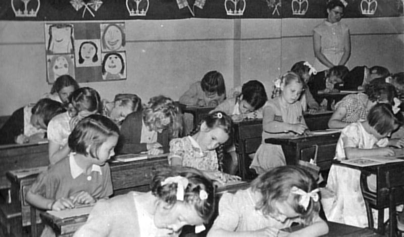 Miss Bashford teaching her class, 1953