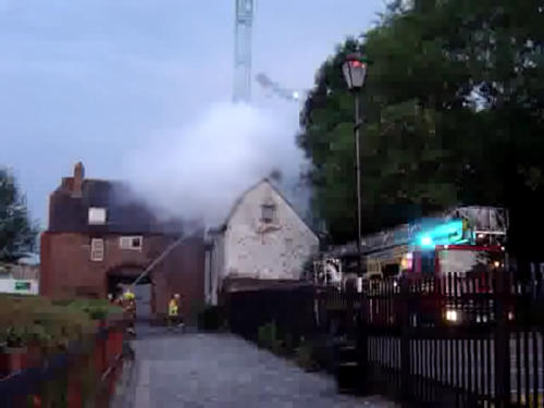 Whitefriars Gatehouse on fire