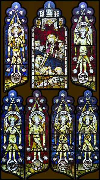 Montage of stained glass windows saved from St. Michael's cathedral in 1940