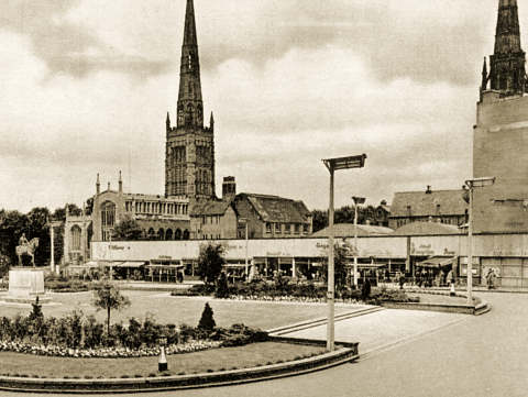 Temporary shops in Broadgate, 1950s