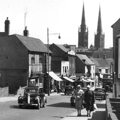 A sparse post-war Bishop Street in 1957