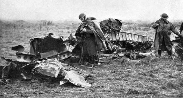 A German bomber brought down by a barrage balloon.