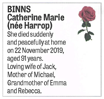 Catherine Binns' memorial