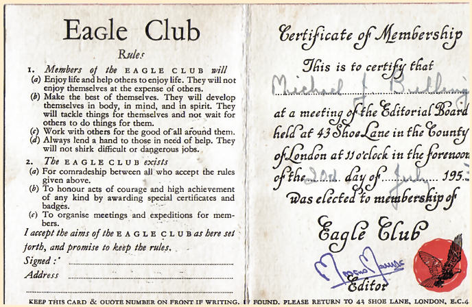 Mick's Eagle Club Membership Card