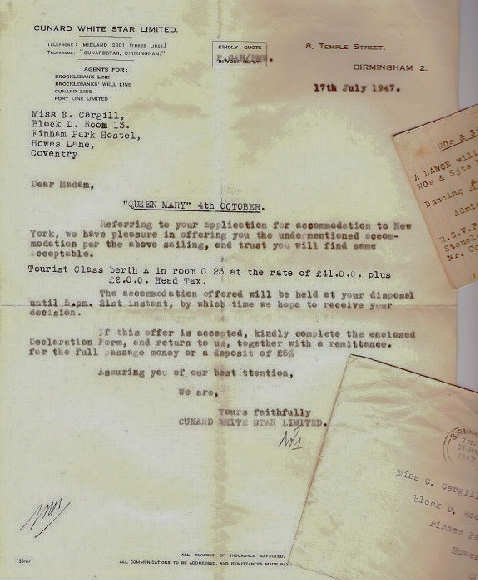 Letter from Cunard