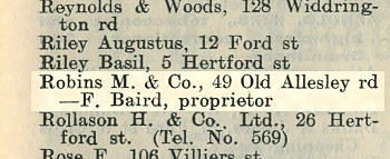 Directory showing Robins & Co. in 1922