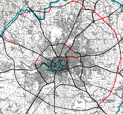 Map showing Outer & Inner Ring Roads