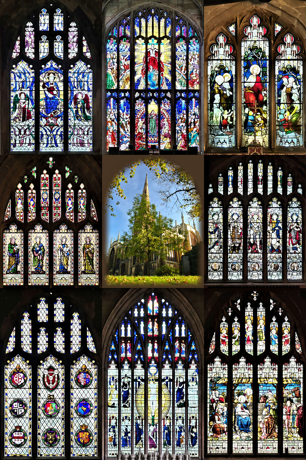 Montage of stained glass in Holy Trinity church